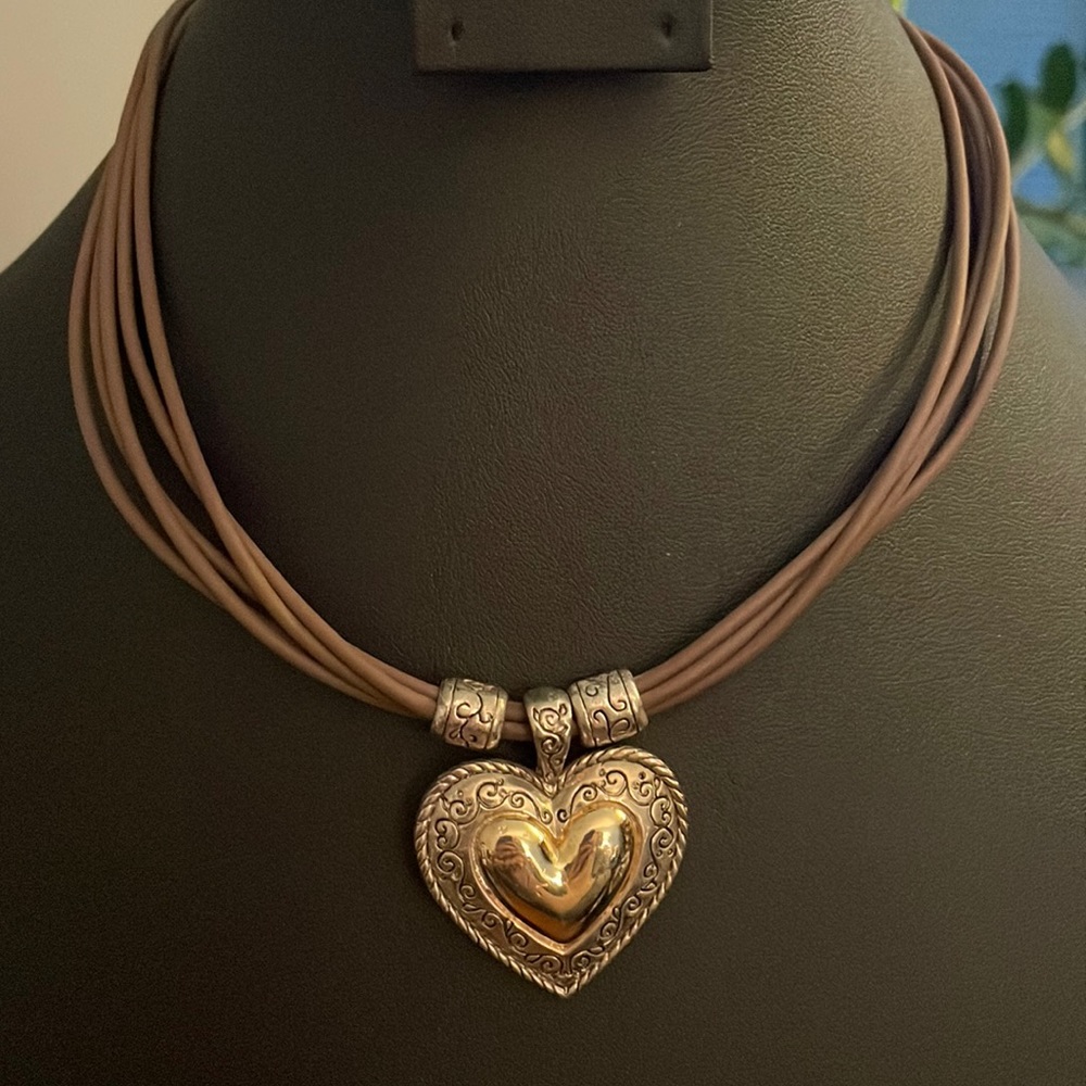 Silver-Tone Scrollwork Heart Pendant on Cord Necklace - Unsigned